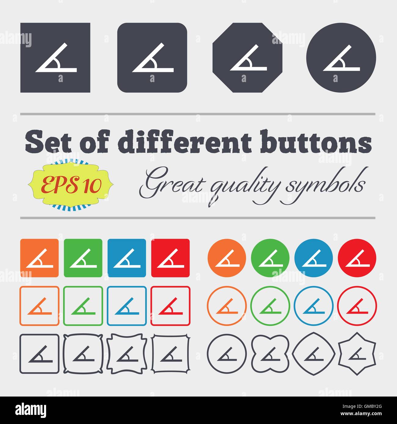 Angle 45 degrees icon sign. Big set of colorful, diverse, high-quality buttons. Vector Stock Vector