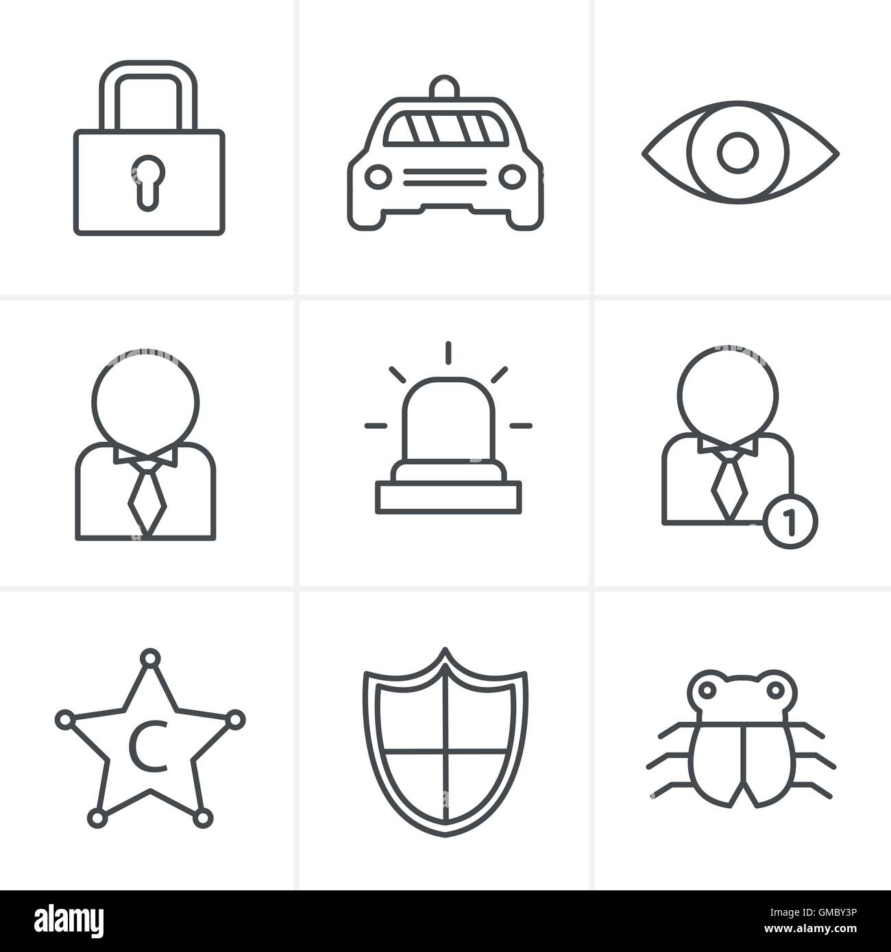 Line Icons Style Security icon set on white background Stock Vector