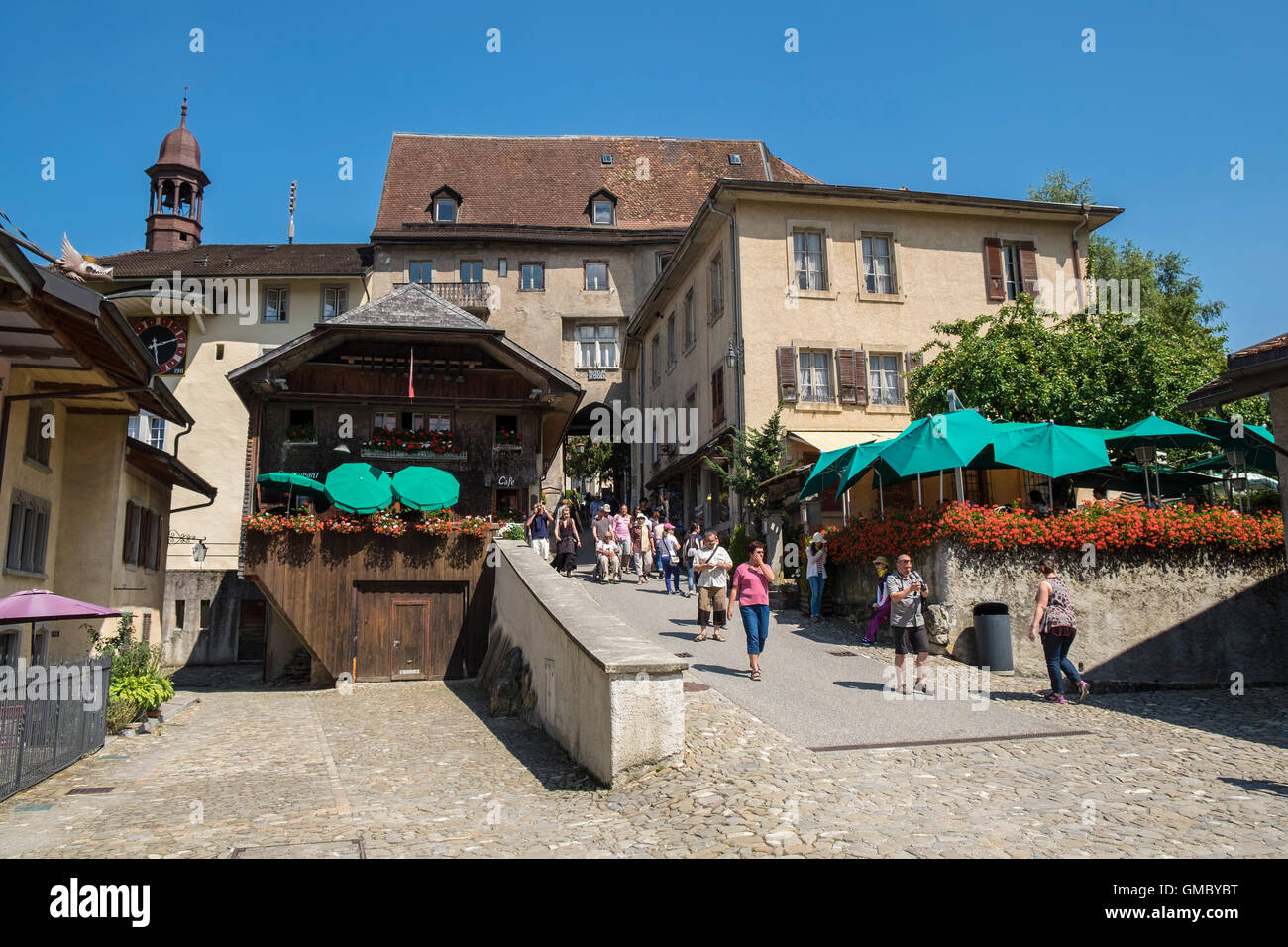 Switzerland, canton Fribourg, Gruyeres, old town Stock Photo