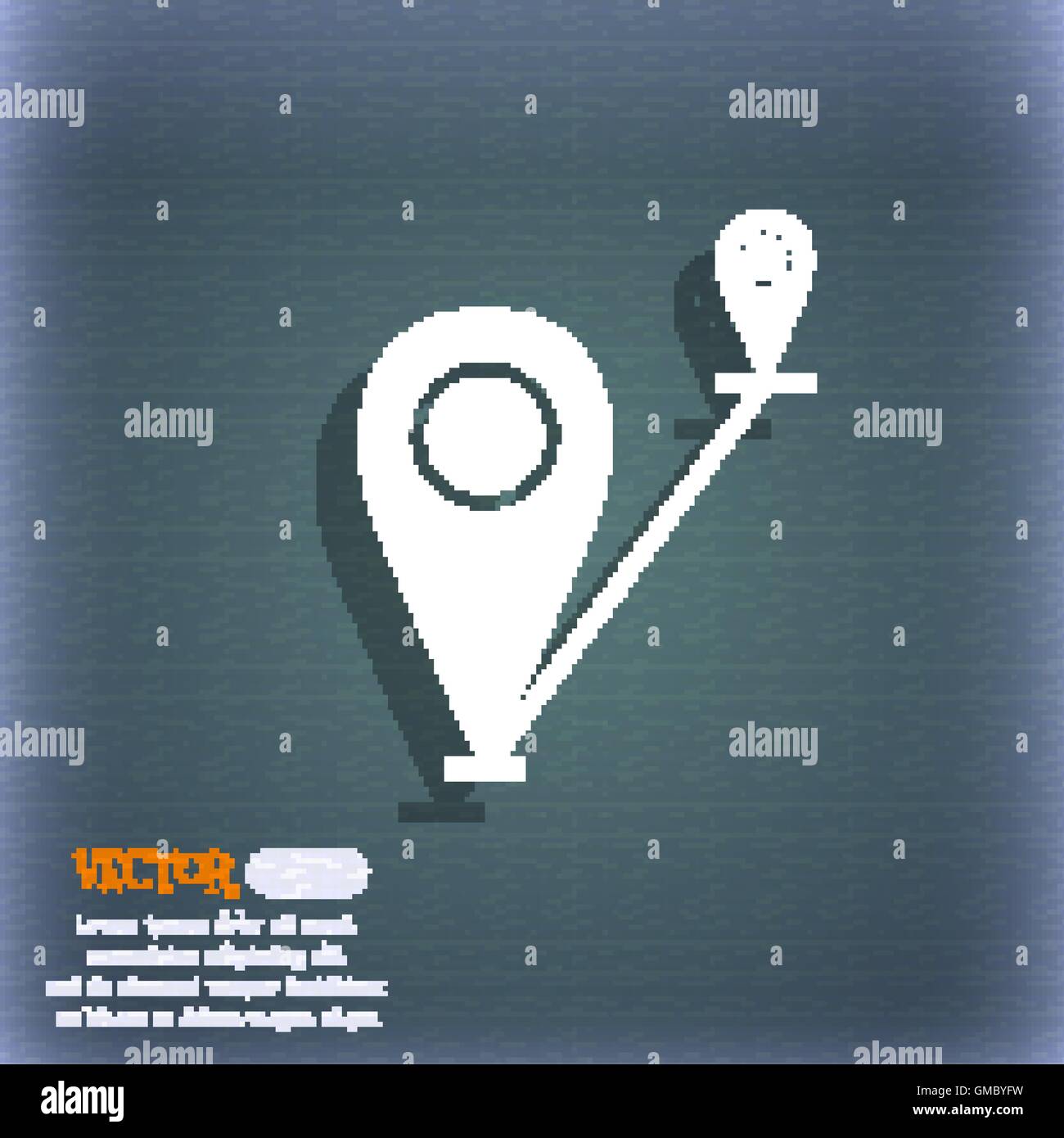 Map pointer icon sign. On the blue-green abstract background with ...