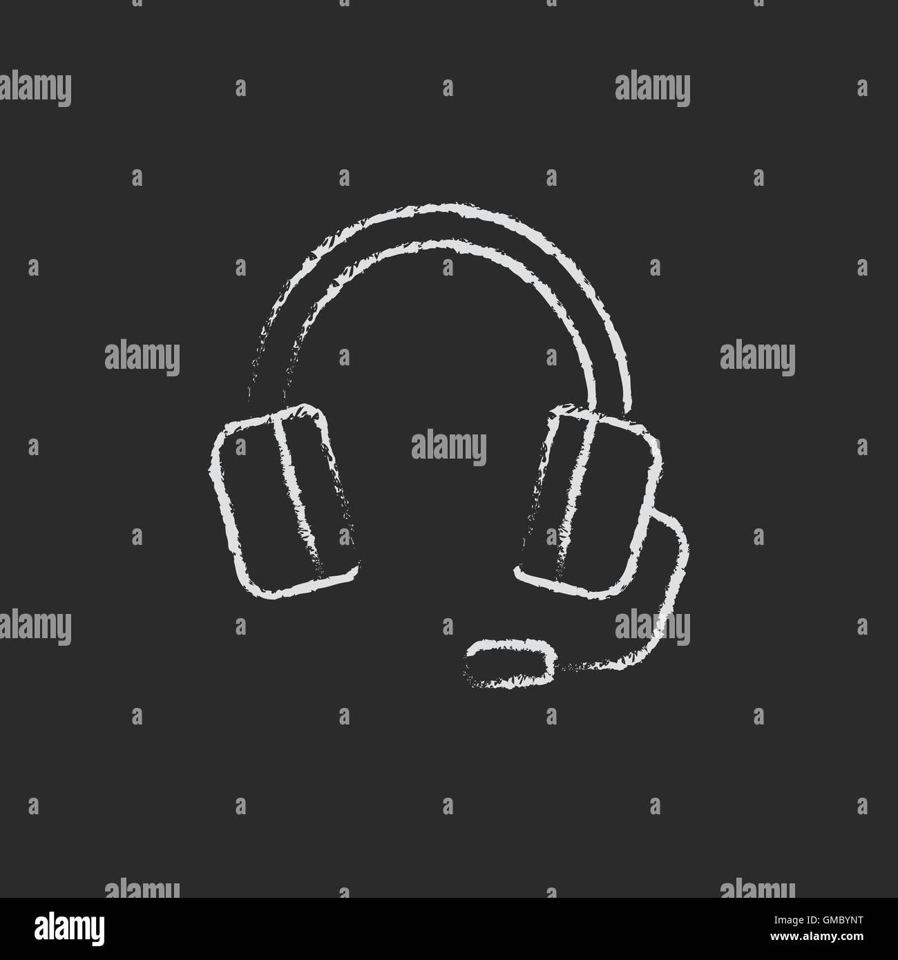 Headphone with microphone icon drawn in chalk. Stock Vector