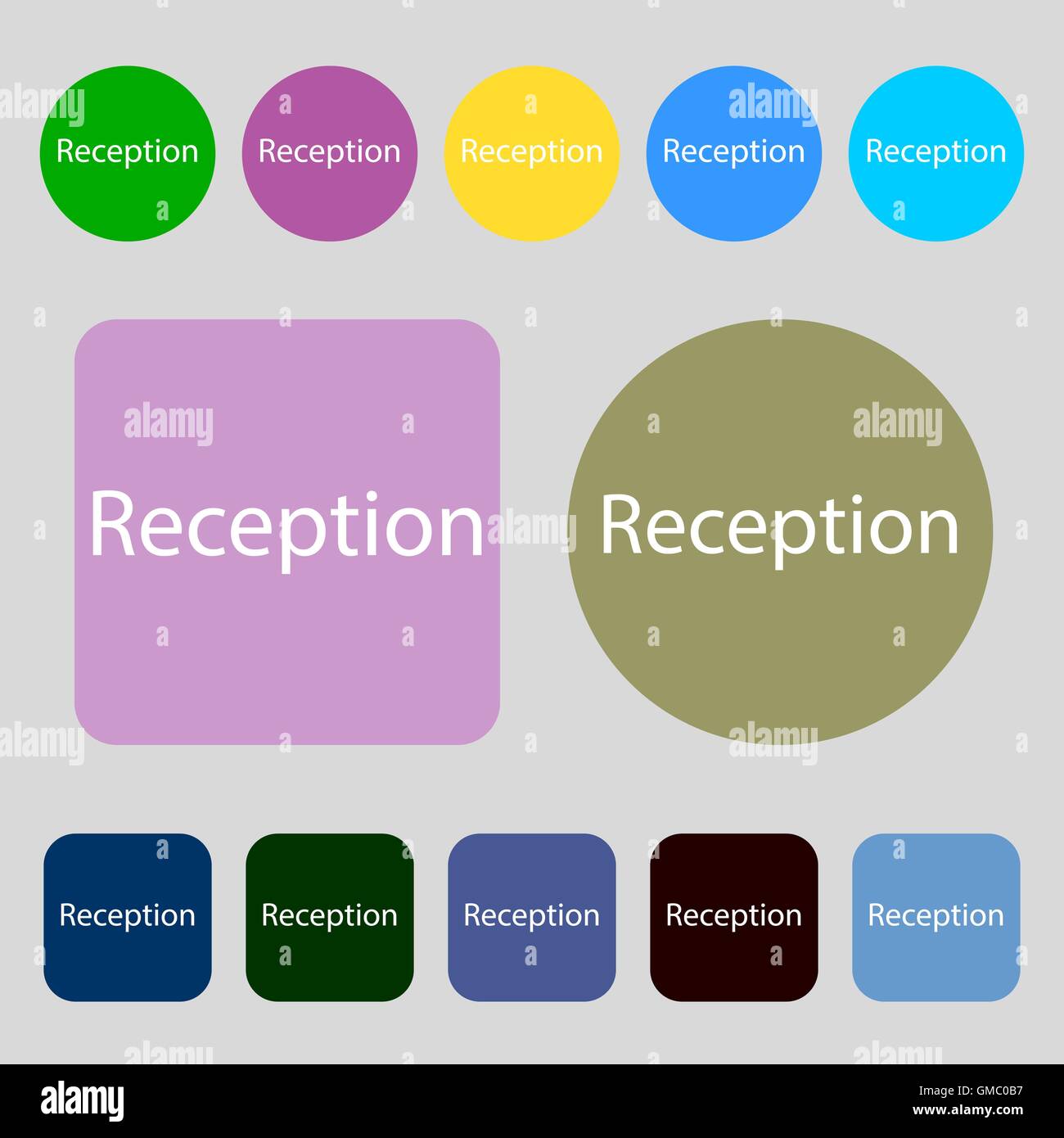 Reception sign icon. Hotel registration table symbol. 12 colored buttons. Flat design. Vector Stock Vector
