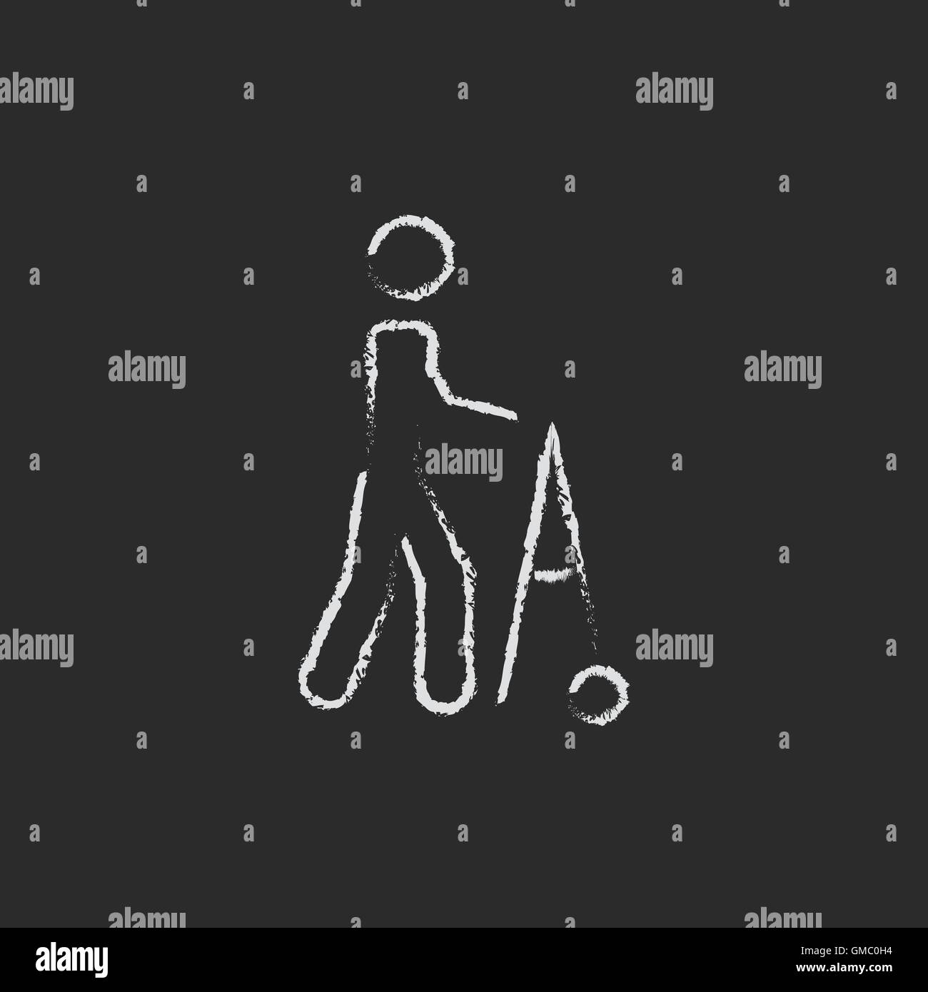 Man with walker icon drawn in chalk. Stock Vector
