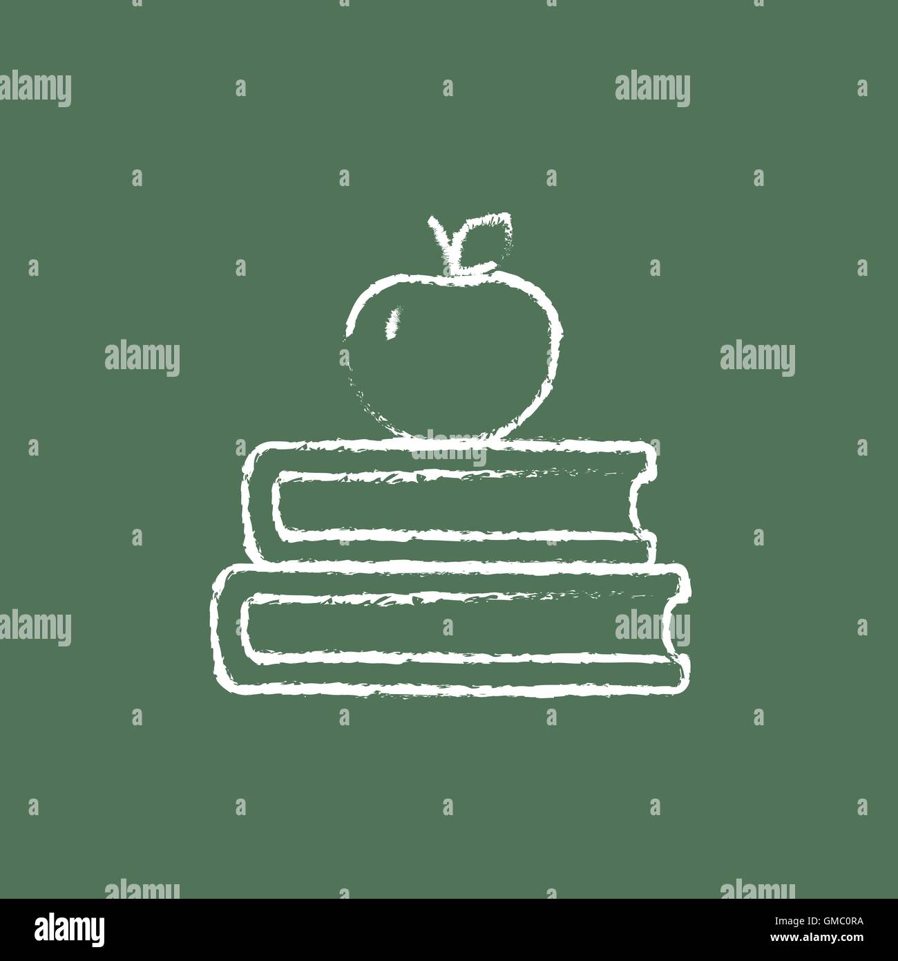 Books and apple on the top icon drawn in chalk. Stock Vector