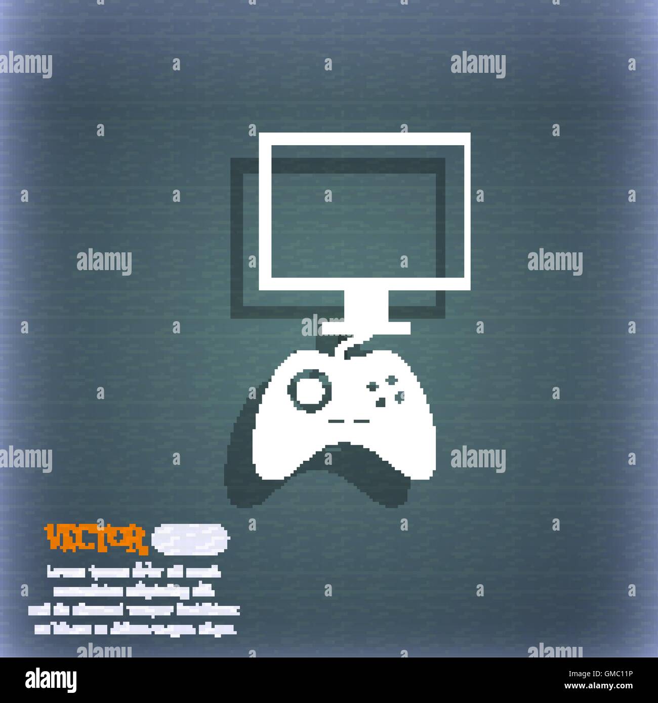 Joystick and monitor sign icon. Video game symbol. On the blue-green ...