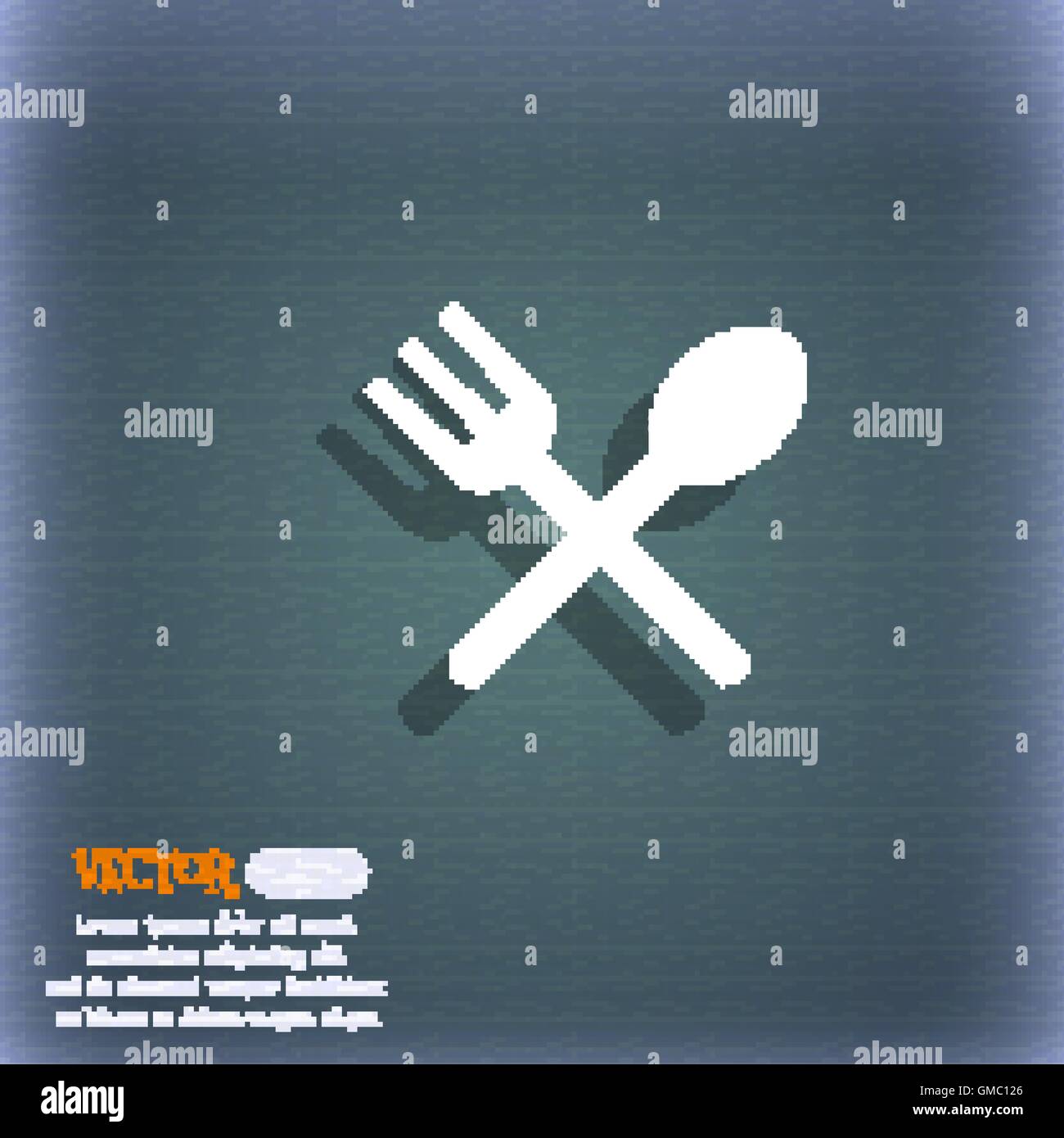 Fork and spoon crosswise, Cutlery, Eat icon sign. On the blue-green abstract background with shadow and space for your text. Vector Stock Vector