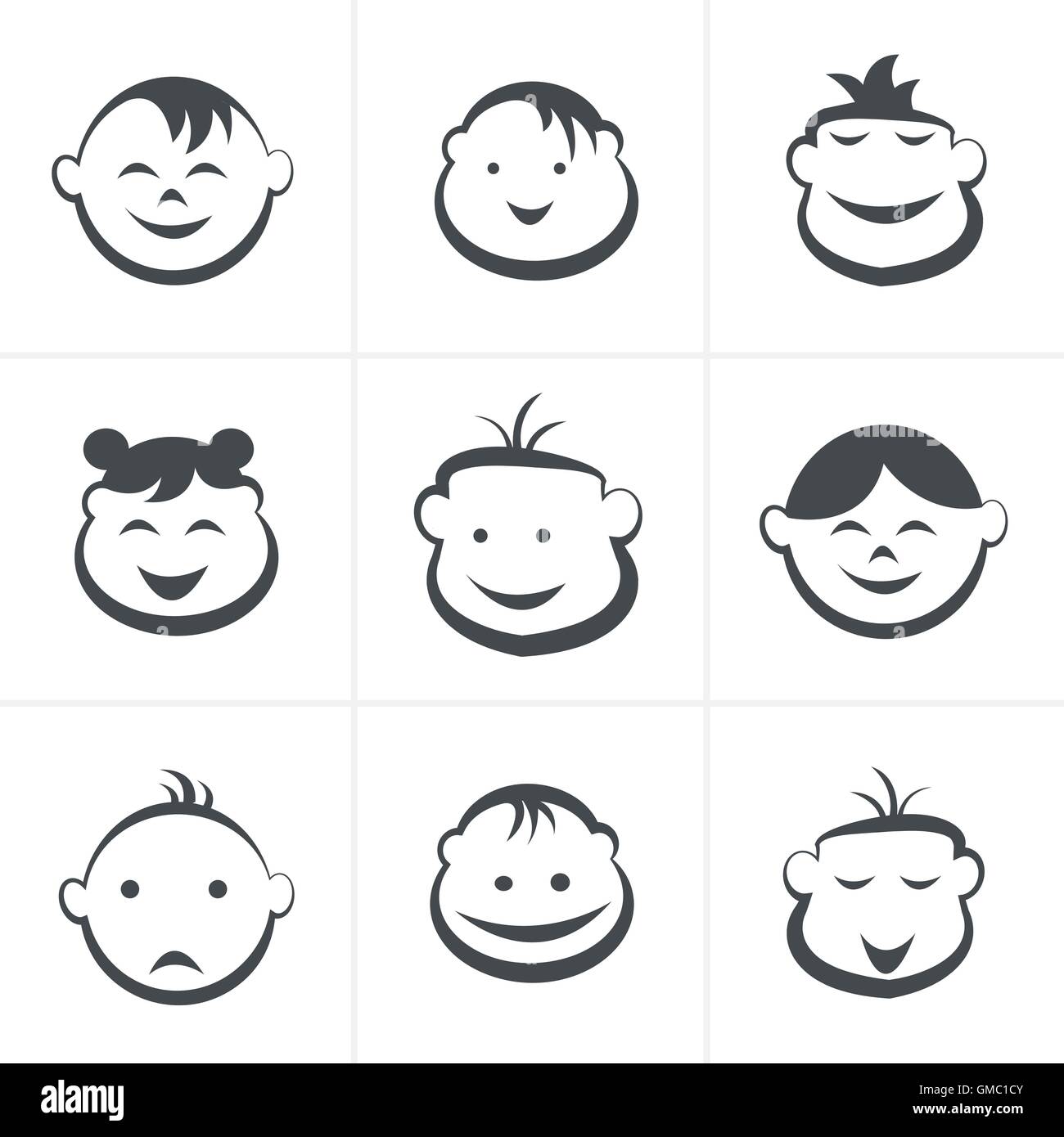 Kids icons set, boys and girls, children symbols, vector illustr Stock Vector