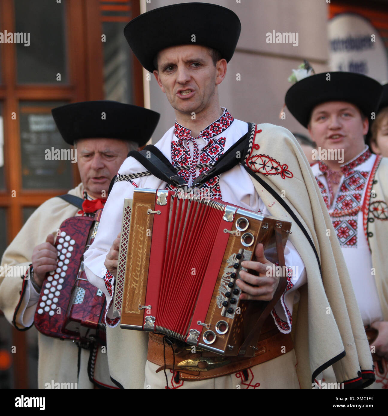 Folklore band at shrove festival (Shrove Tuesday) which marks the beginning of 40 days of fasting (Ash Wednesday) in Slovakia. Stock Photo