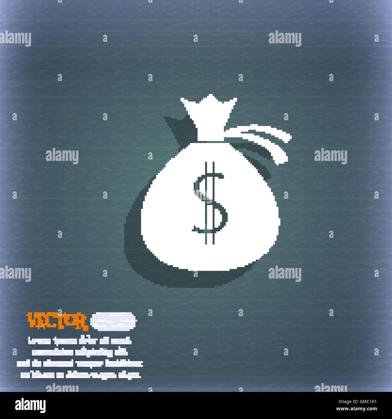 Money bag icon sign. On the blue-green abstract background with shadow ...