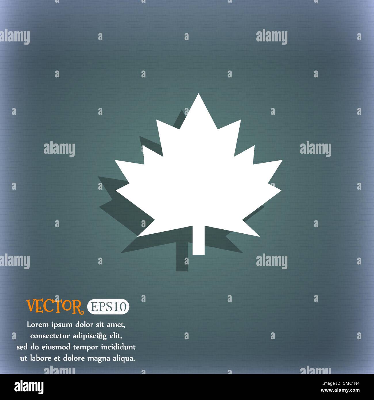 Maple leaf icon. On the blue-green abstract background with shadow and ...