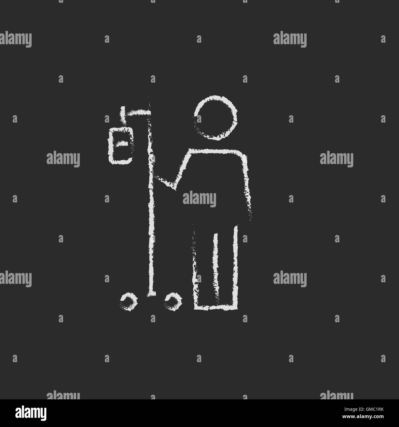 Patient standing with intravenous dropper icon drawn in chalk. Stock Vector