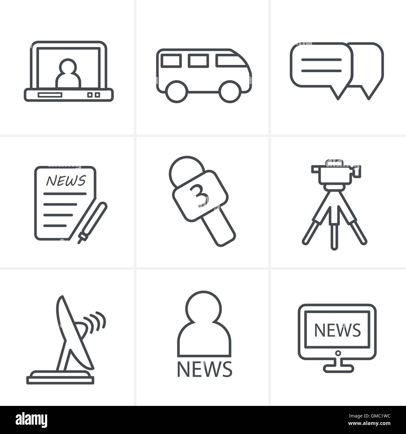 Line Icons Style News reporter icons set. Stock Vector