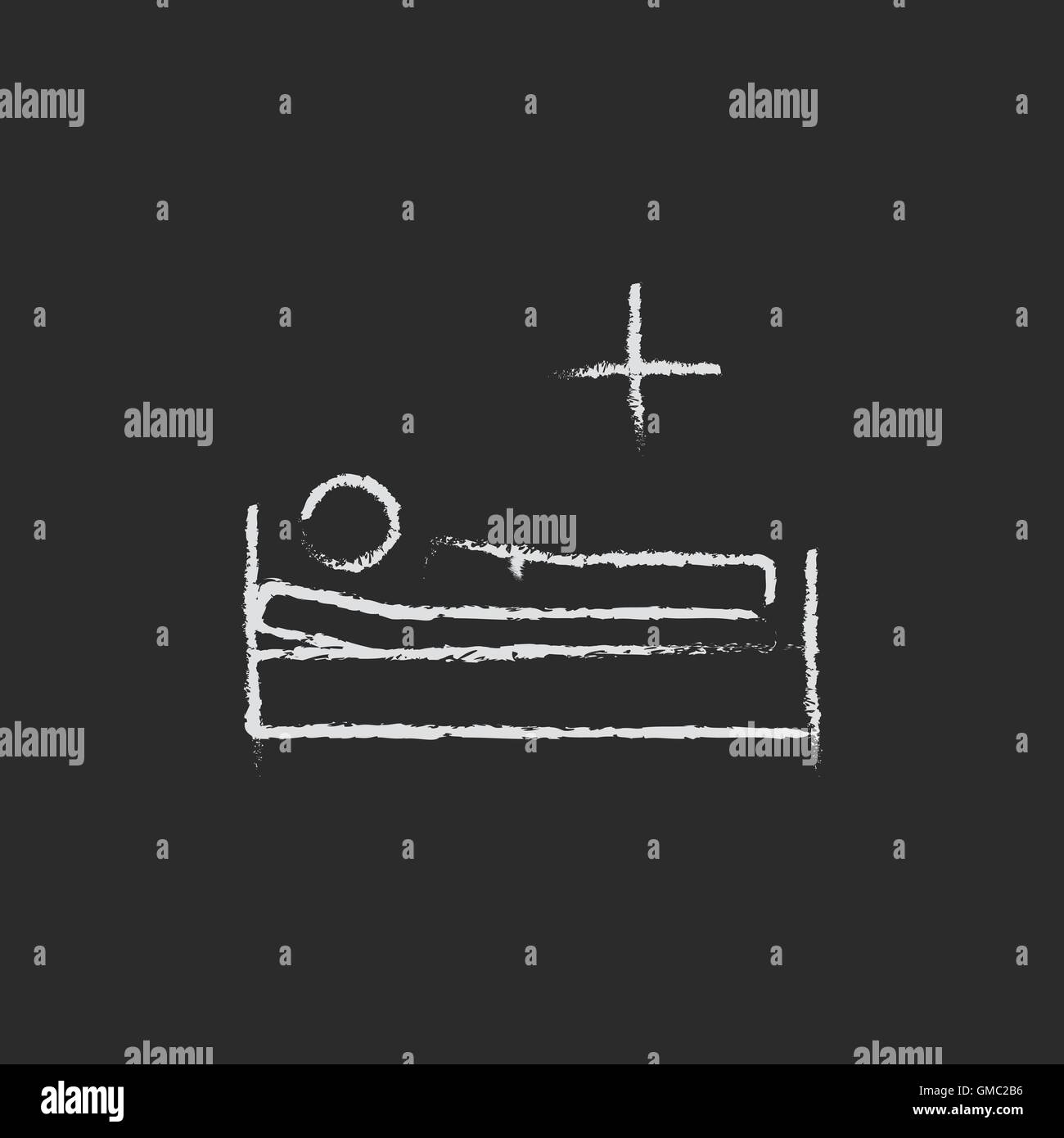 Patient lying on the bed icon drawn in chalk. Stock Vector