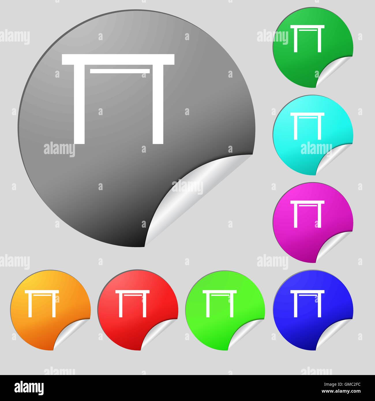 stool seat icon sign. Set of eight multi colored round buttons ...