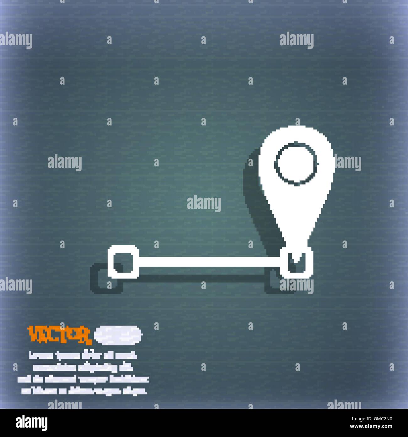 Map pointer icon sign. On the blue-green abstract background with ...
