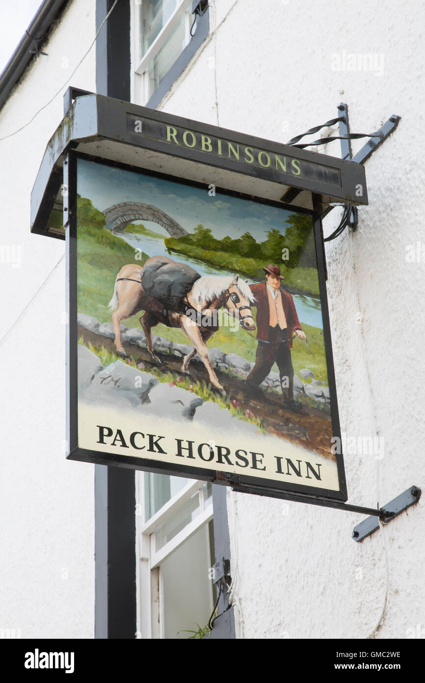 Pack Horse Pub Sign, Keswick, Lake District, England, UK Stock Photo