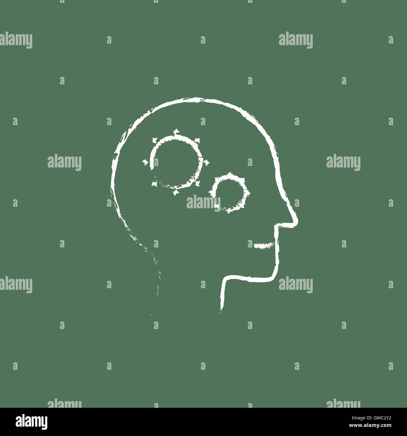 Human head with gear icon drawn in chalk. Stock Vector