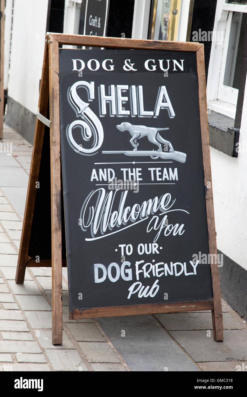 Dog and Gun Inn Pub Sign, Keswick; Lake District; England; UK Stock