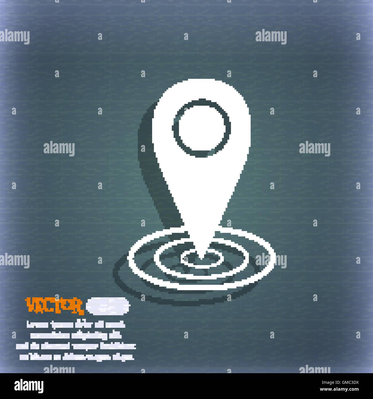 Map pointer icon sign. On the blue-green abstract background with ...