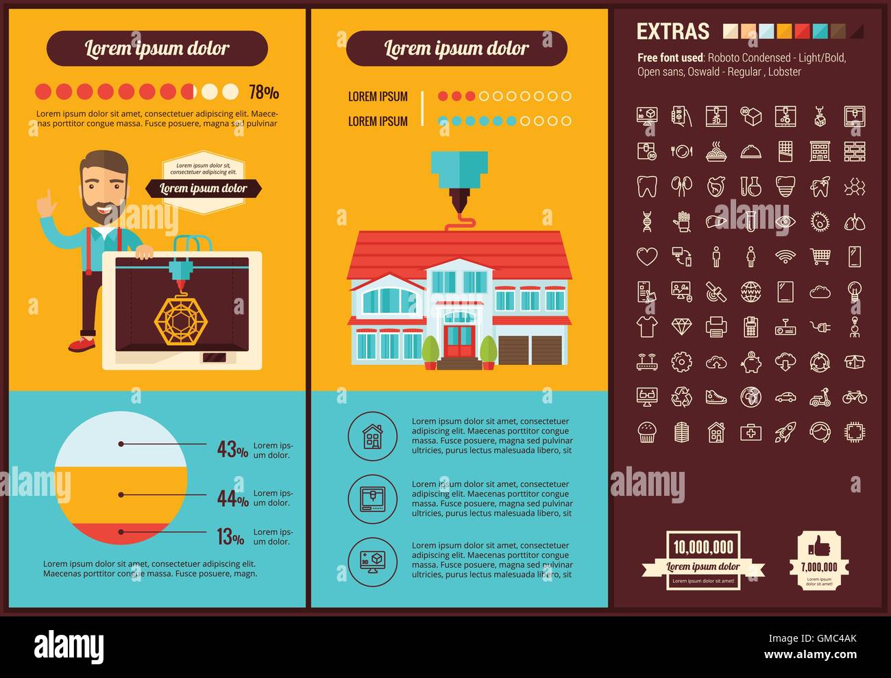 Three D printing flat design Infographic Template Stock Vector Image ...
