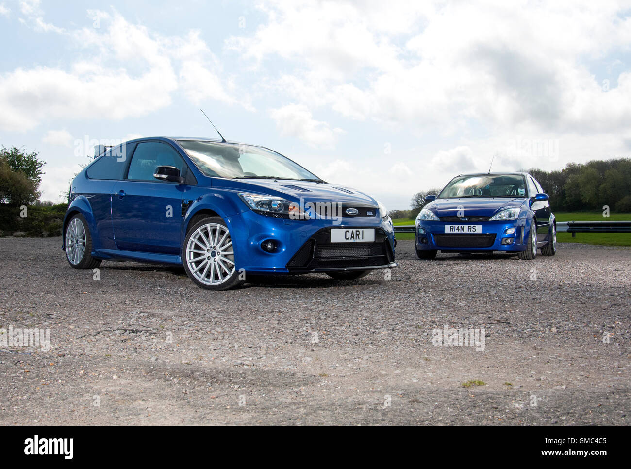 Ford Focus RS Mk1 and Mk2 high performance hot hatch cars Stock Photo