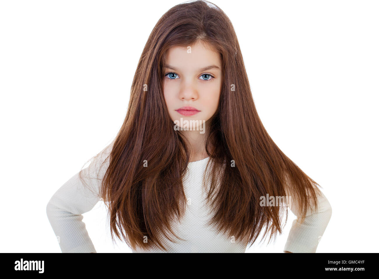 Portrait of a charming little girl, isolated on white background Stock ...