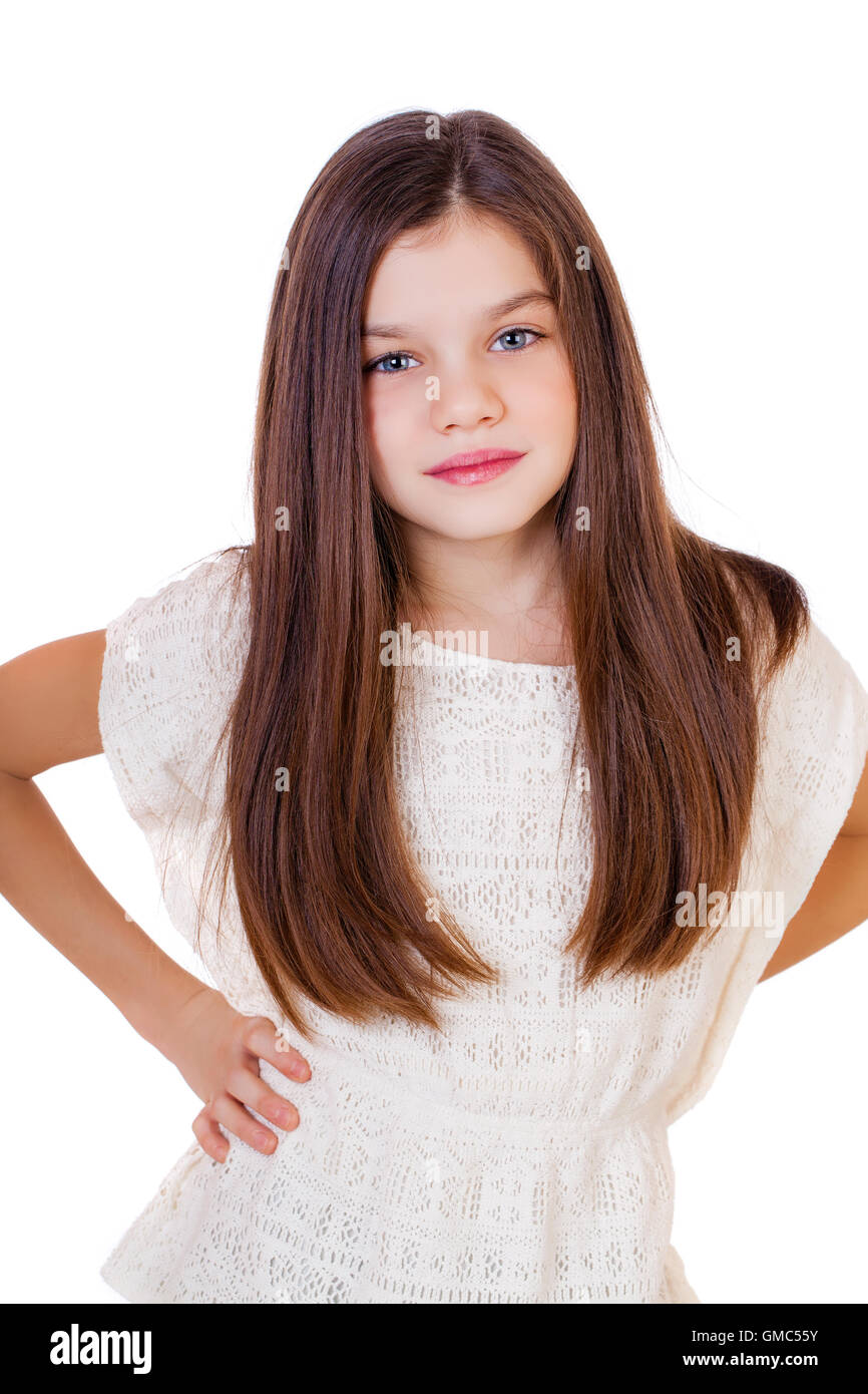 Portrait of a charming little girl, isolated on white background Stock ...
