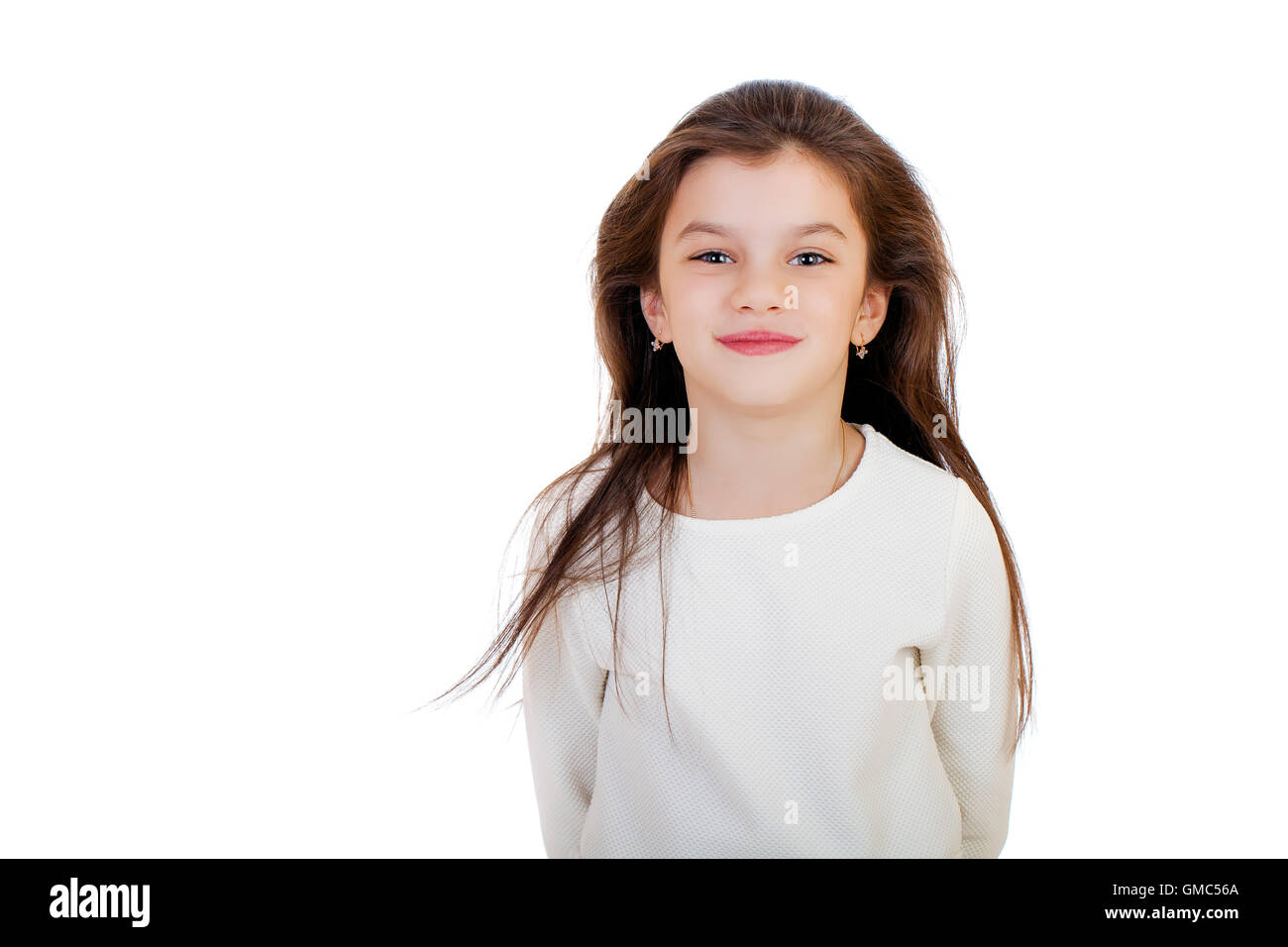 Portrait of a charming little girl, isolated on white background Stock ...
