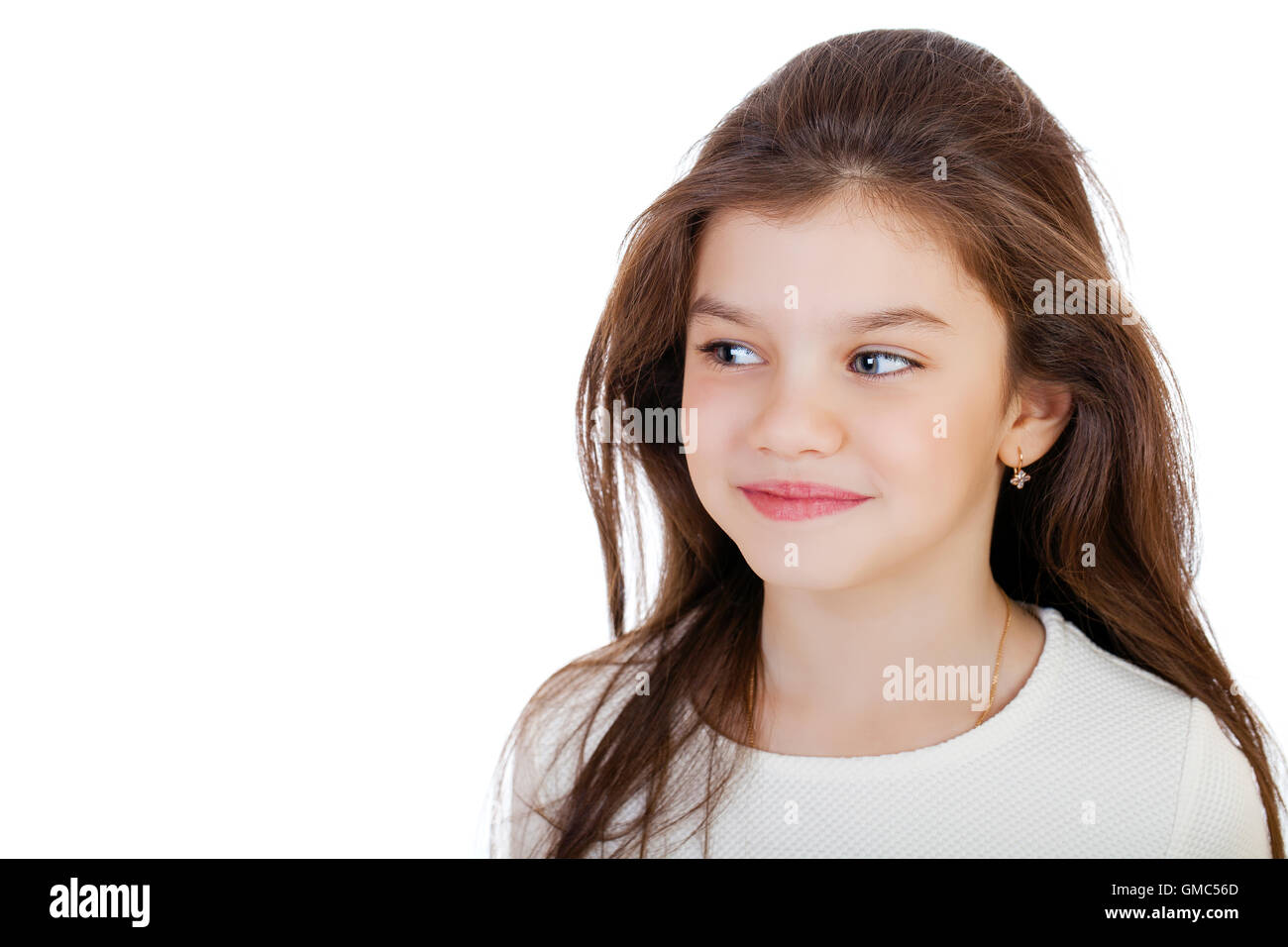 Portrait of a charming little girl, isolated on white background Stock ...
