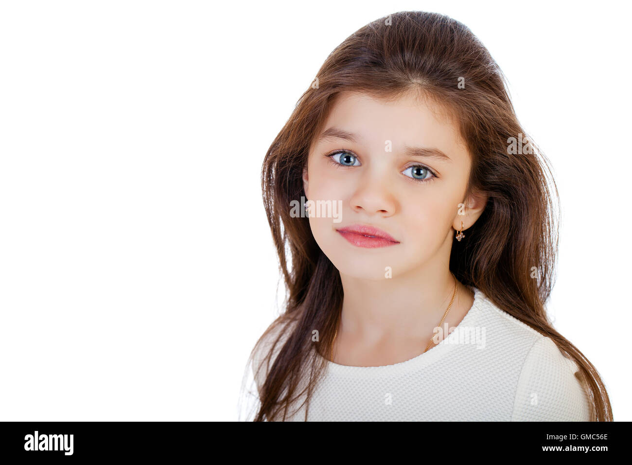 Portrait of a charming little girl, isolated on white background Stock ...