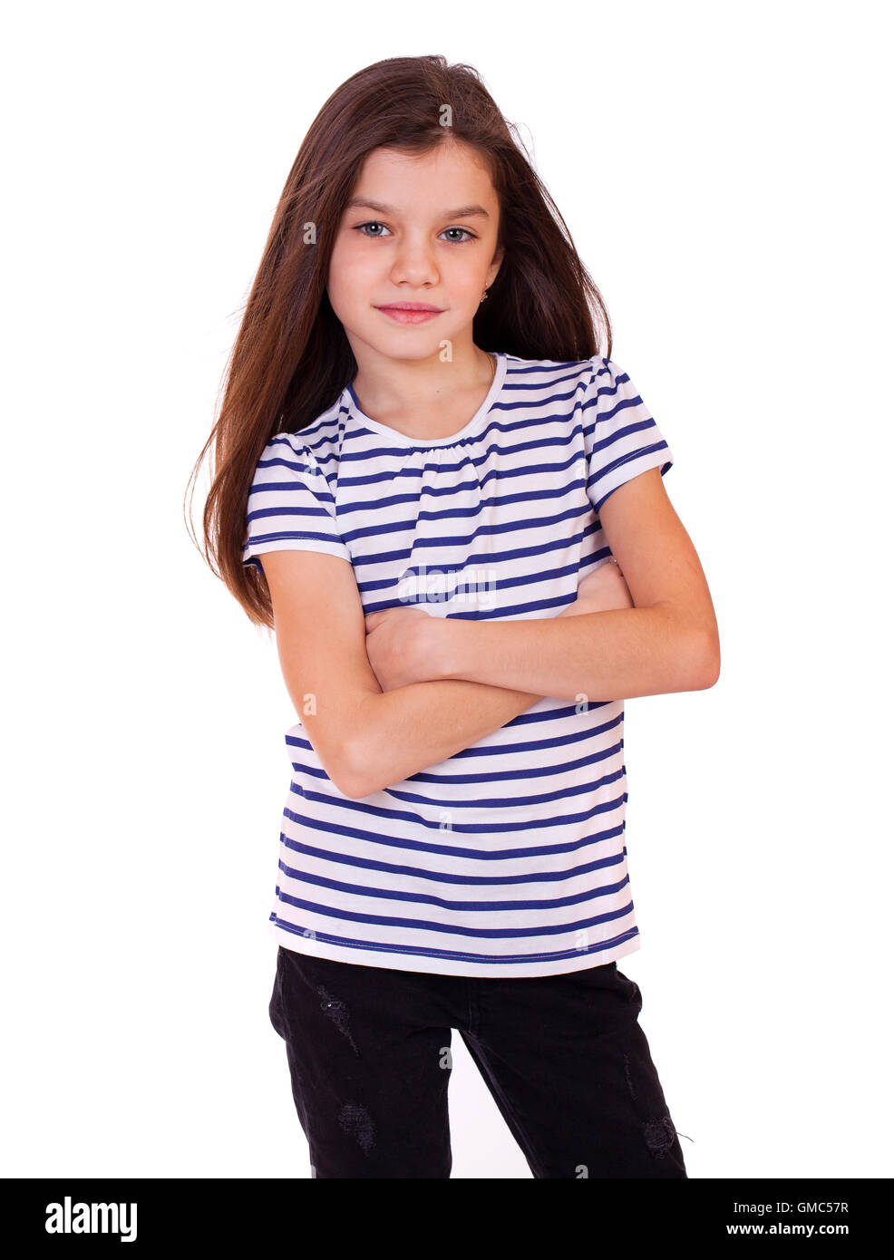 Portrait of a charming little girl, isolated on white background Stock ...