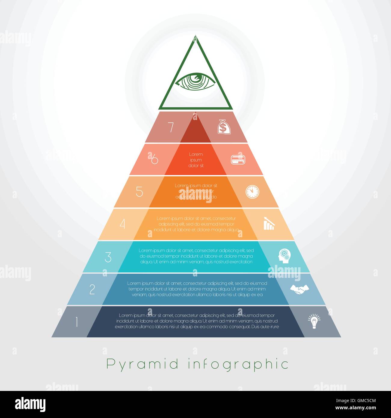 Template Infographic business process colorful pyramid for seven text ...