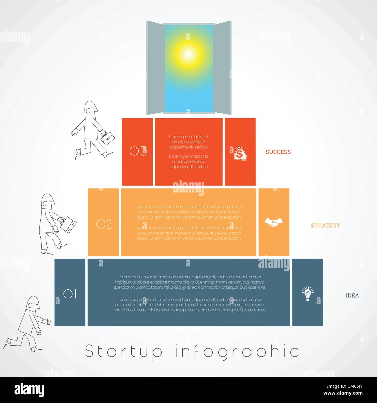 Infographics for Business success startup, businessman steps up ladders