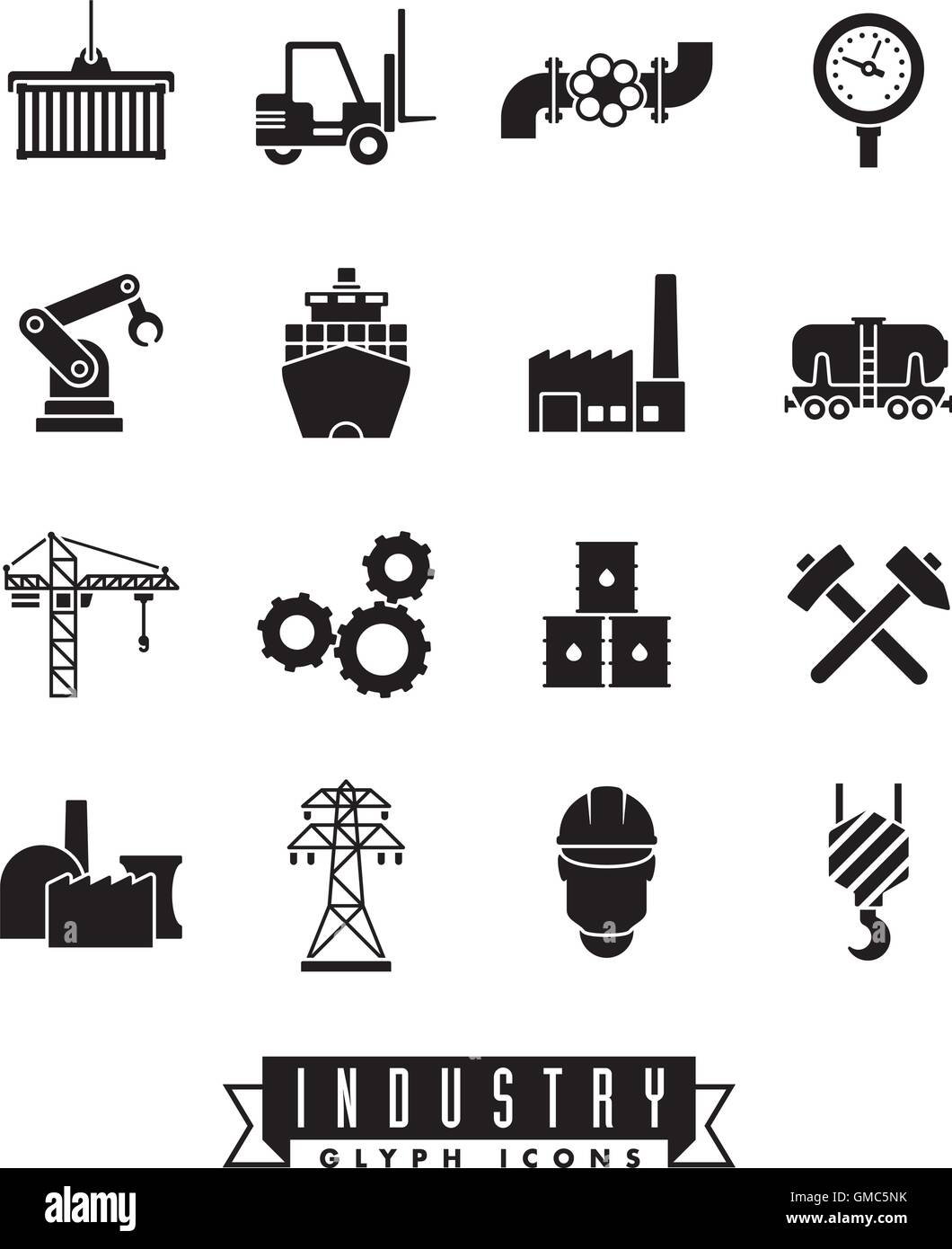 Collection of 16 solid black industry themed vector icons Stock Vector ...