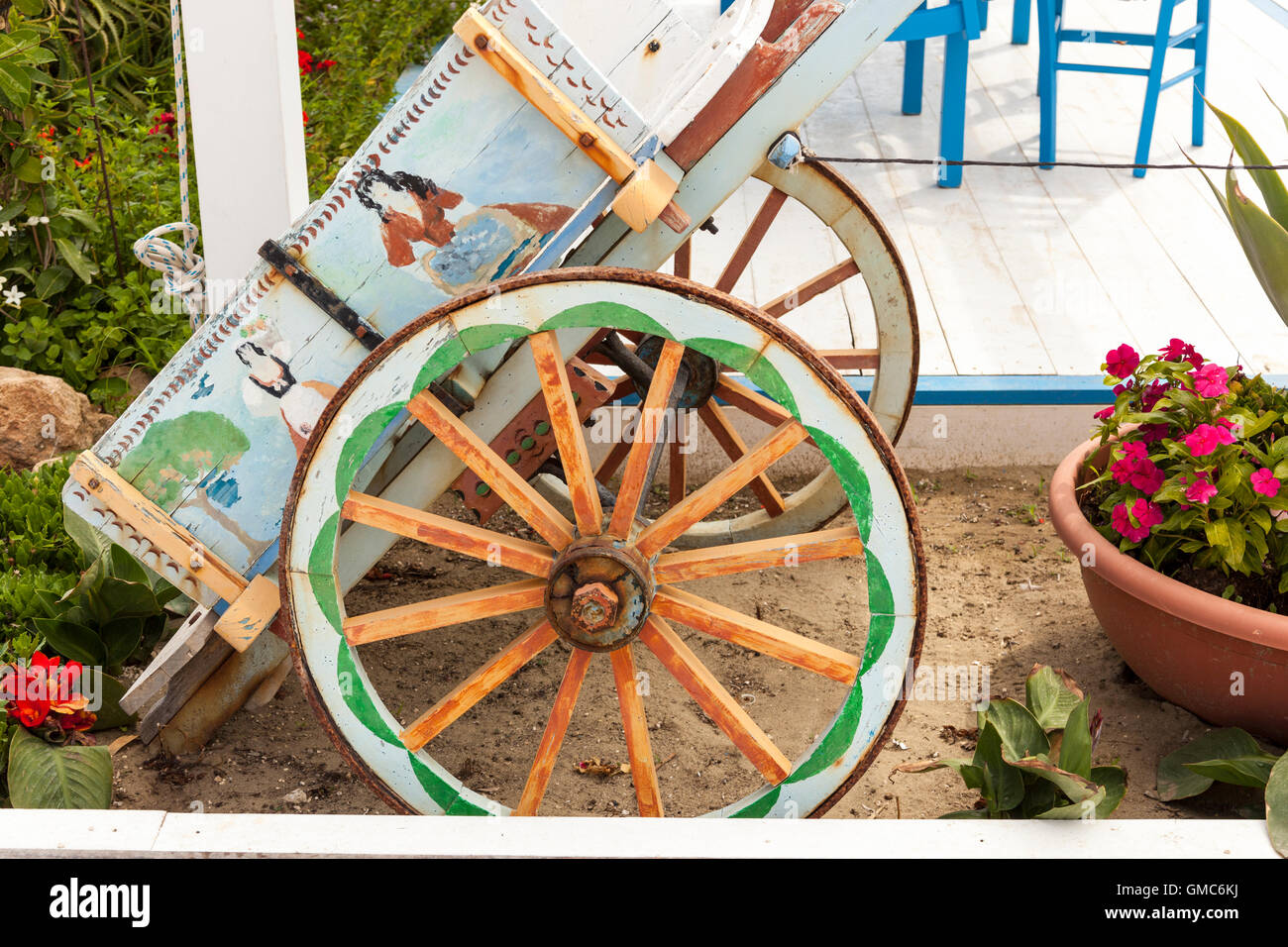 Old decorated cart, Marzamemi, Sicily, Italy Stock Photo