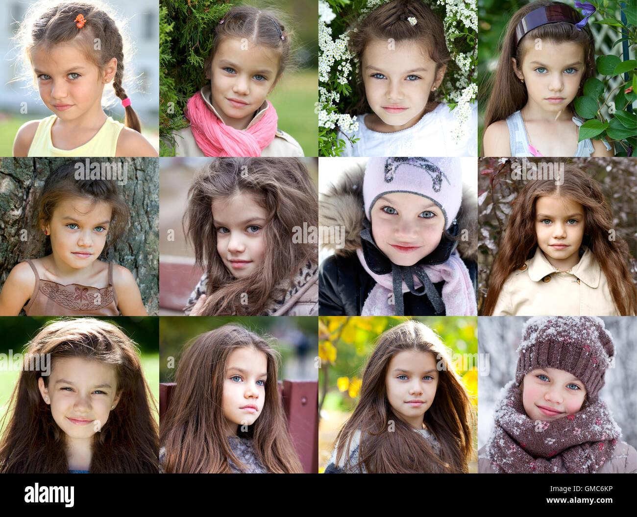 Collage portrait of a beautiful young girl, the time period from 6 years to 9 years Stock Photo