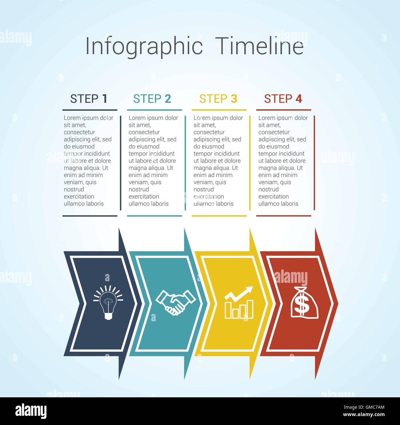 Template Timeline Infographic colored horizontal arrows numbered for ...