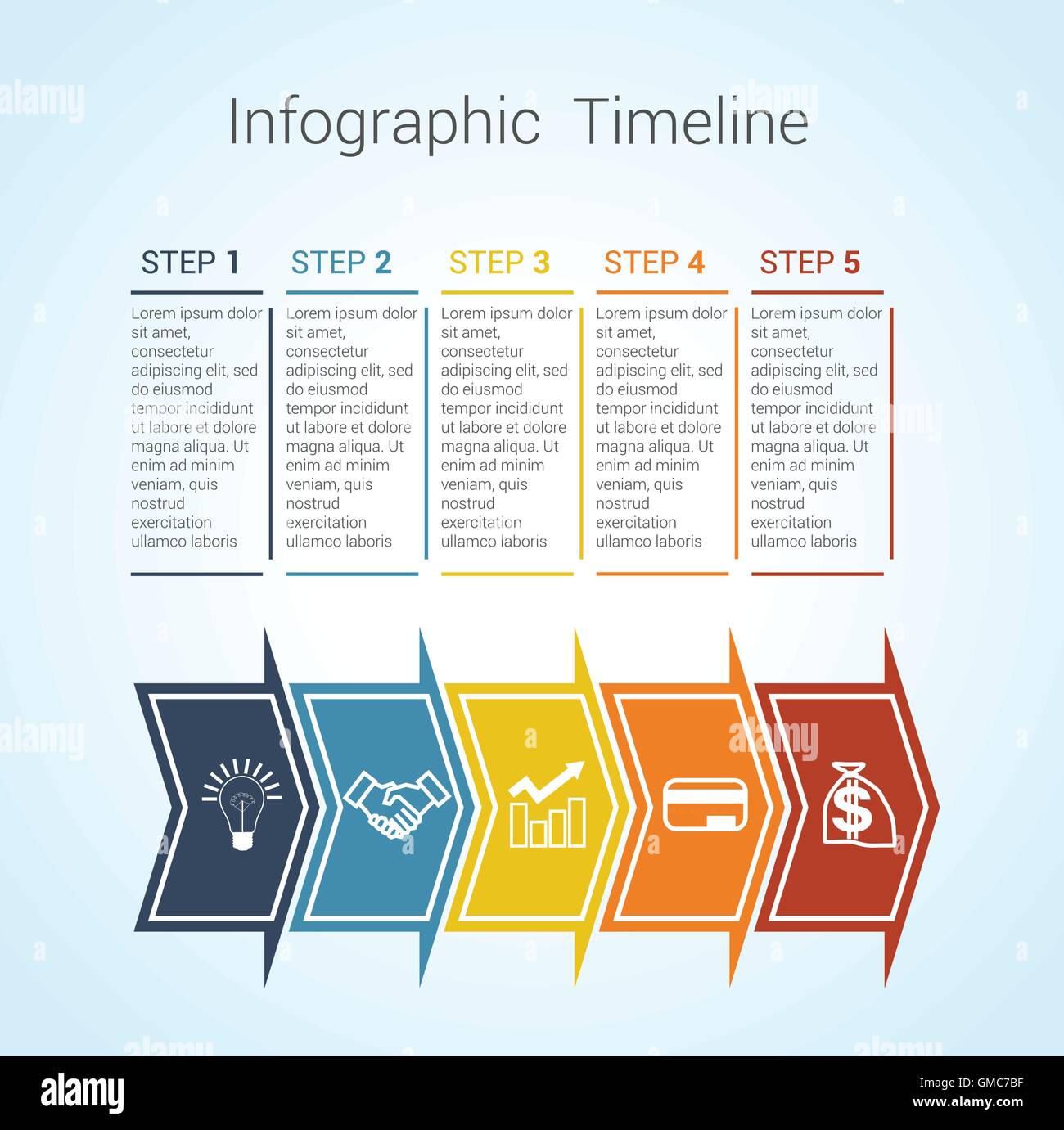 Template Timeline Infographic colored horizontal arrows numbered for ...
