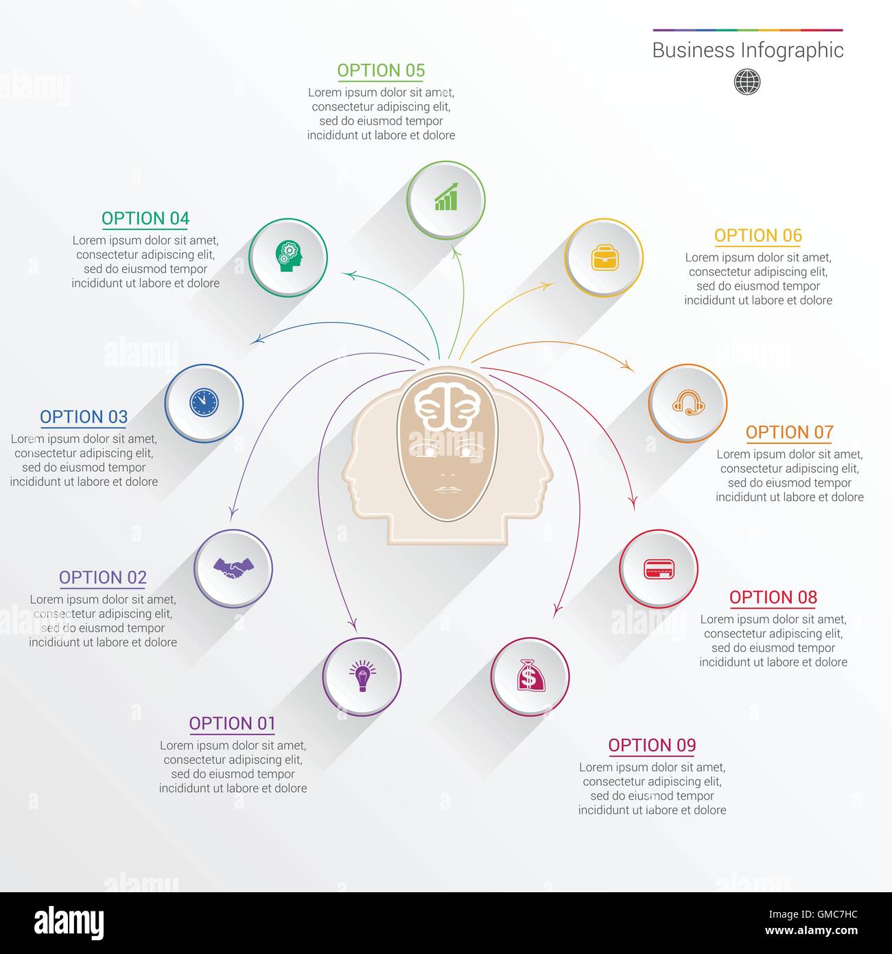 Element for template infographic business concept with nine options, parts, or processes. Stock Vector