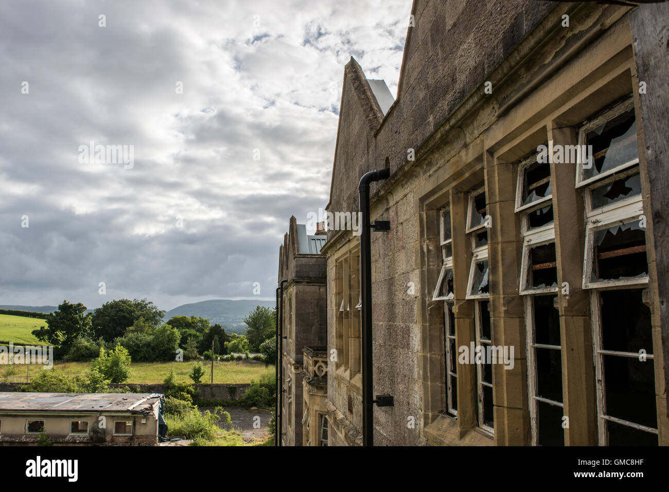 Great views over the North Wales countryside from Denbigh Asylum, Denbigh, Denbighshire, Wales, UK Stock Photo