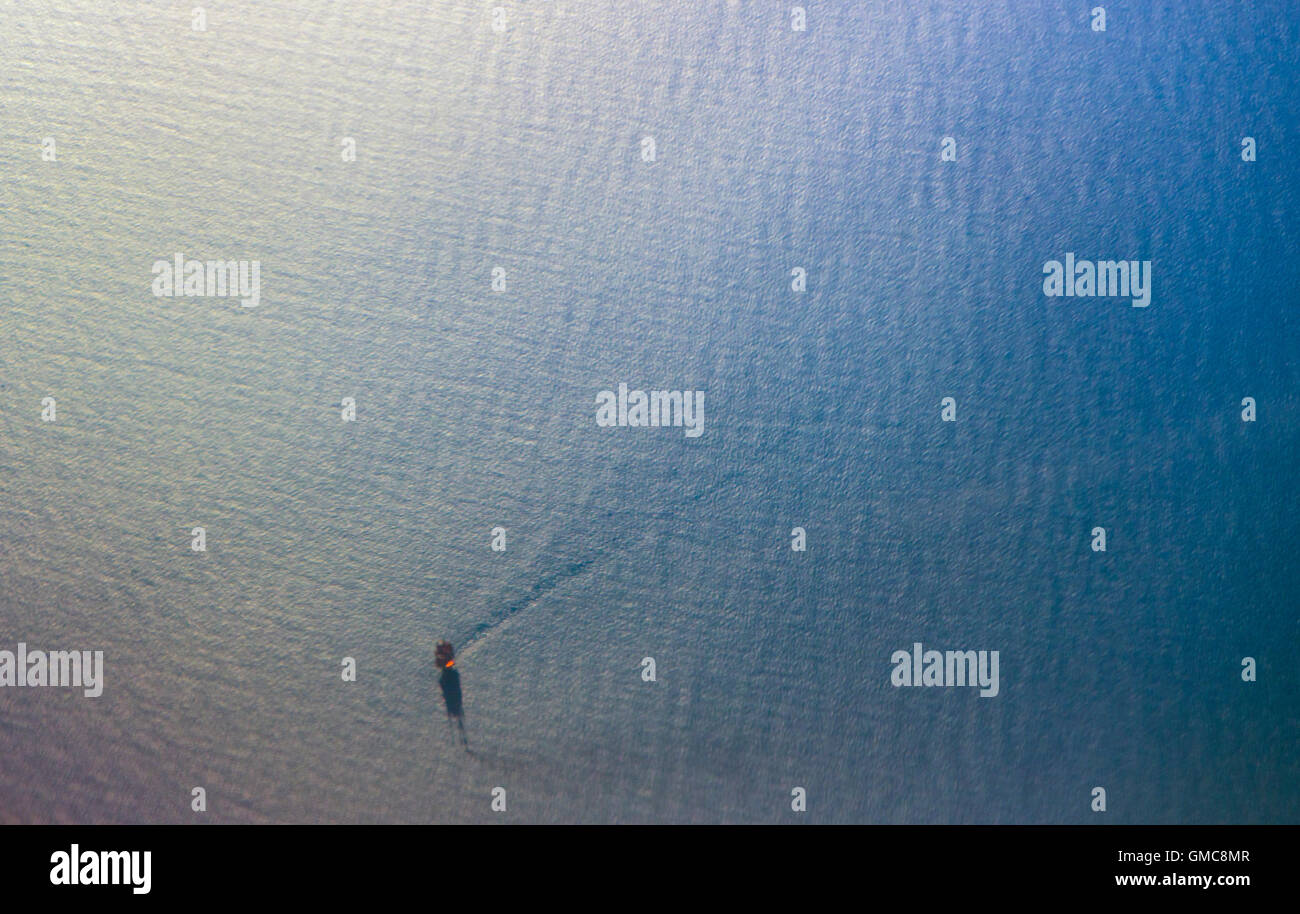 oil platform, offshore platform ,oil rig, seen from the air. North sea. Stock Photo