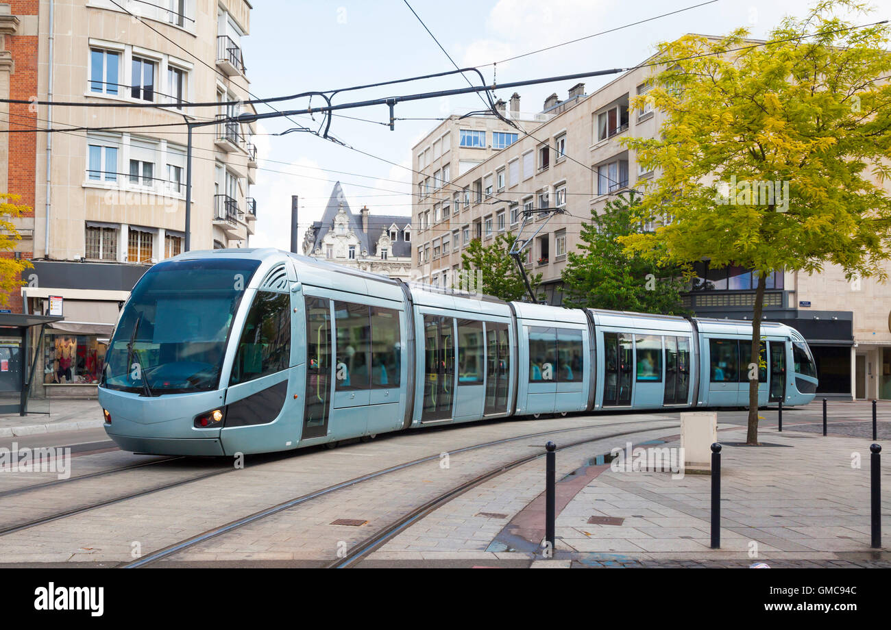 Modern tram in Valenciennes, France Stock Photo
