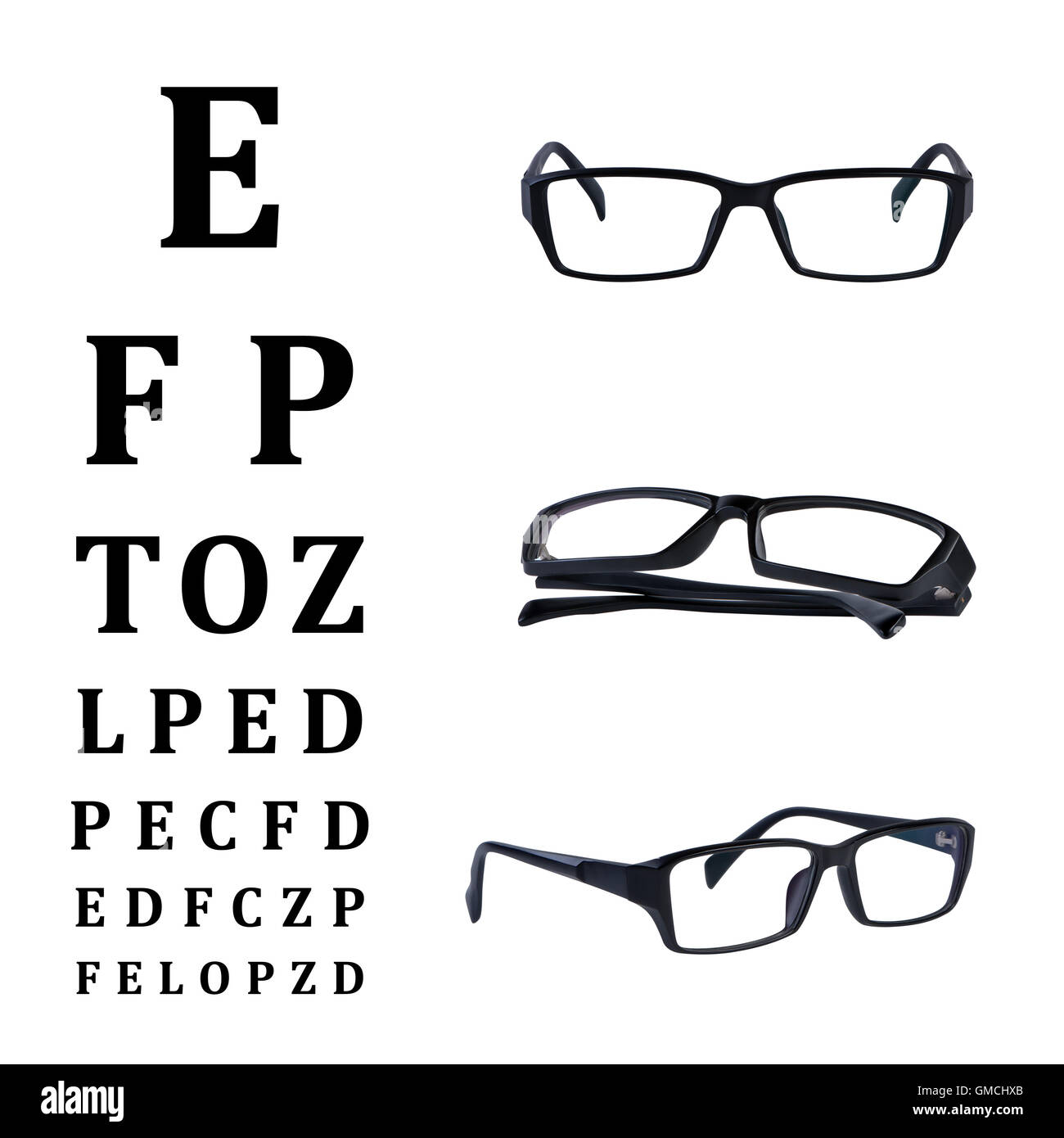 Eye glasses isolated with eye chart Stock Photo Alamy