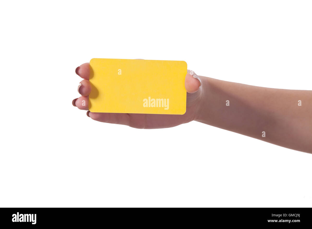 Businesswoman's hand holding blank business card Stock Photo - Alamy