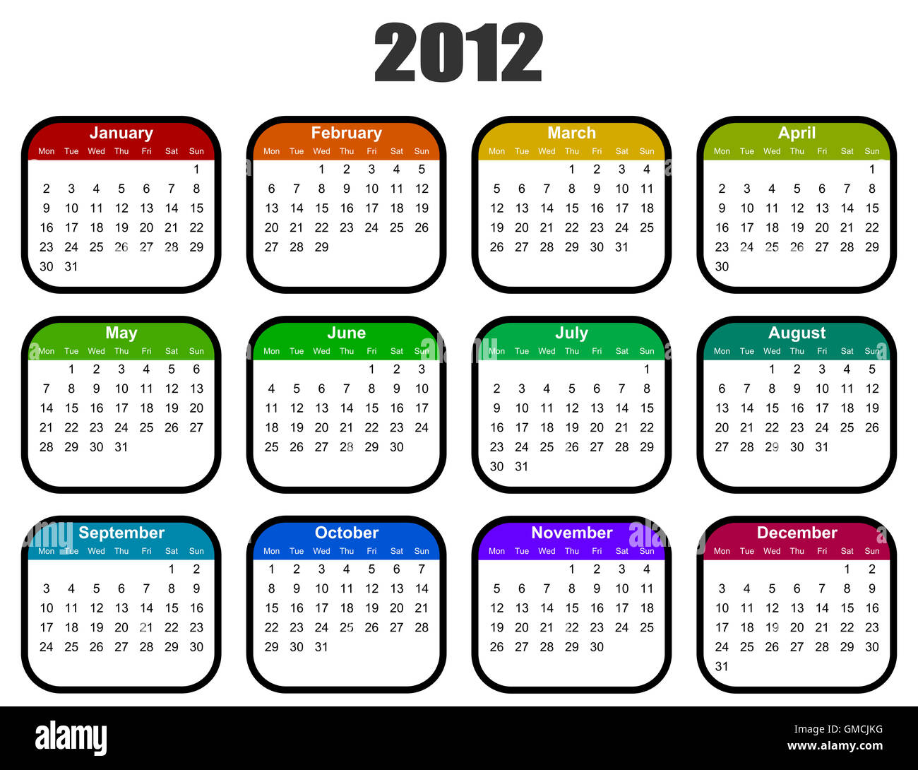Calendar dates 2012 Cut Out Stock Images & Pictures - Alamy