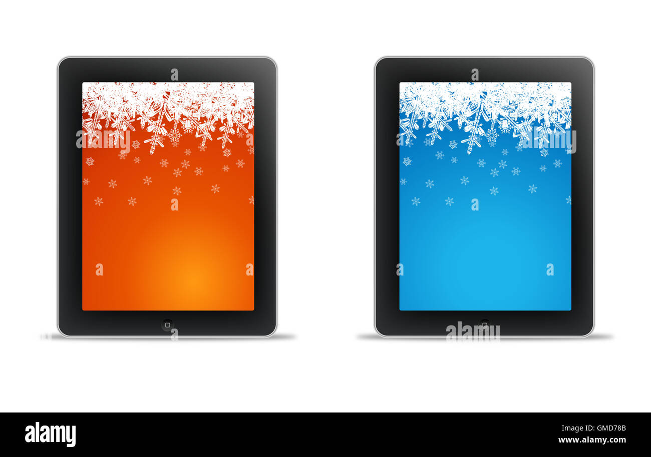Tablet Computer with Christmas Wallpaper Stock Photo
