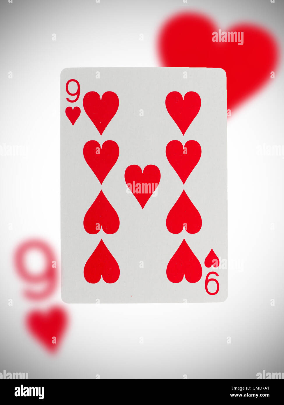 Poker playing card 9 heart Royalty Free Vector Image