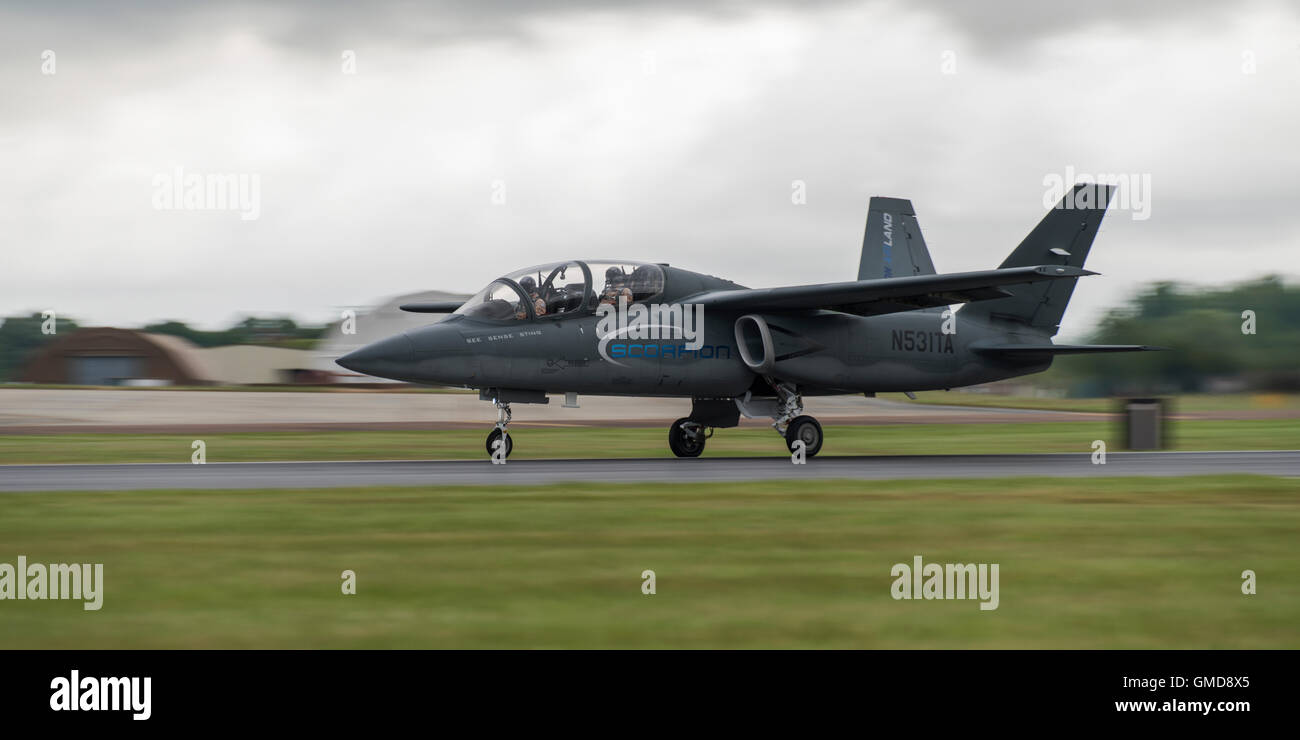 Textron Scorpion military light attack and surveillance jet takes off from RAF Fairford during the 2016 International Air Tattoo Stock Photo