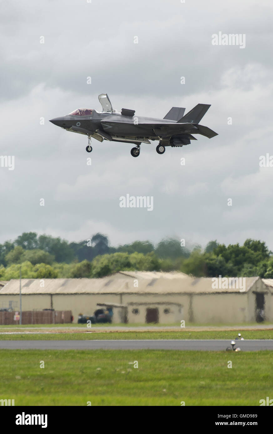 The United Kingdom's first 5th generation fighter jet, the Lockheed F-35B Lightning II demonstrates it's hovering ability Stock Photo