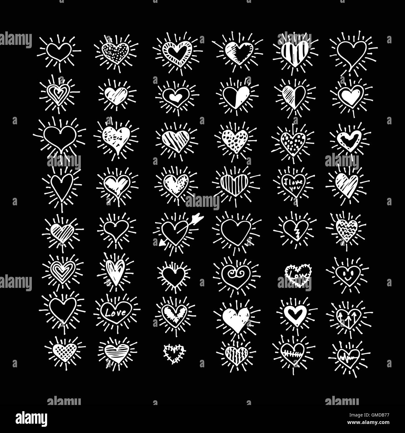 Hearts icon set. Hand drawn Illustration Stock Vector Image & Art - Alamy